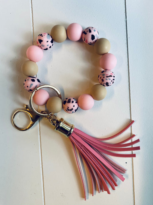 Tan and pink cheetah keychain