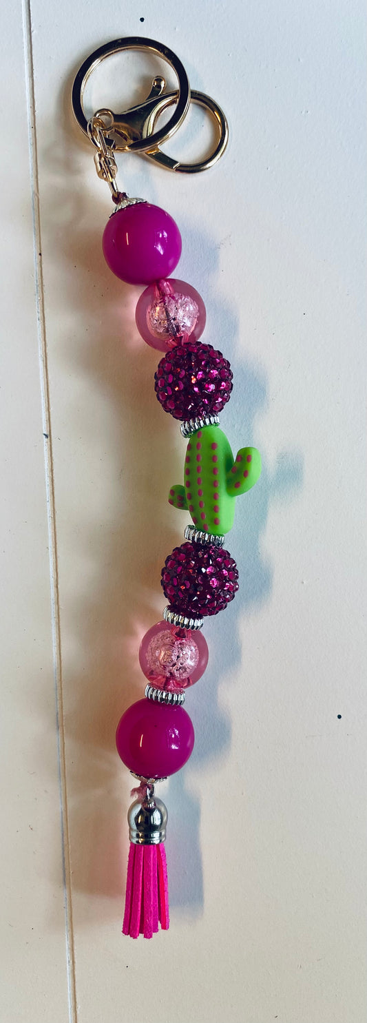 Pink cactus keychain