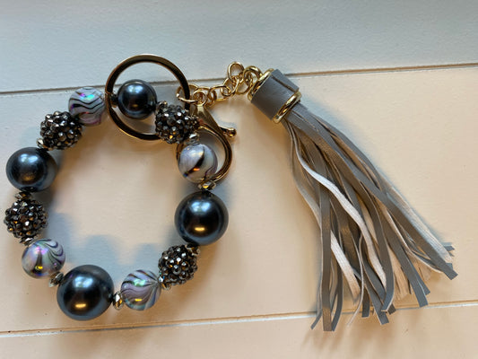 Silver and black keychain bracelet